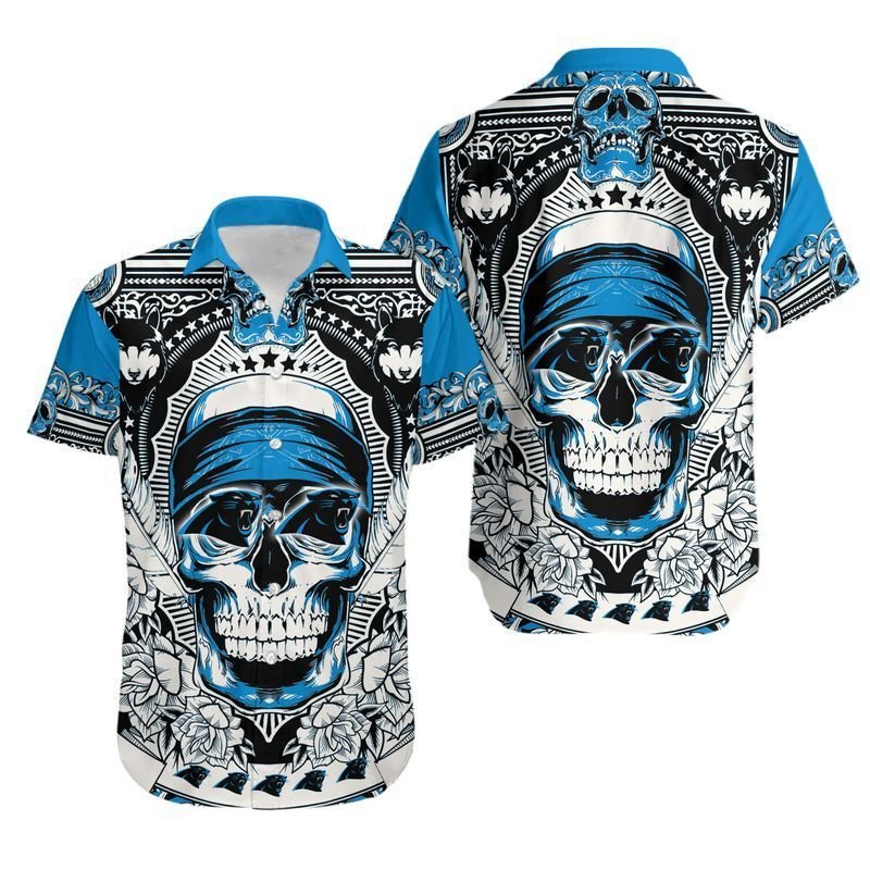 Carolina Panthers Skull Nfl Hawaiian Shirt For Fans-1