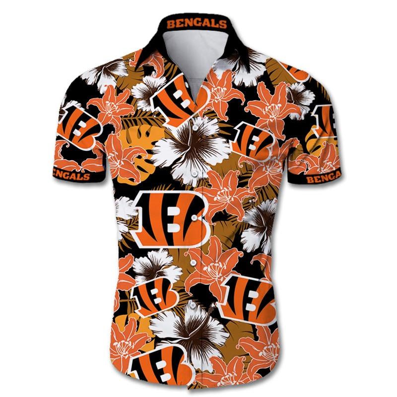 Cincinnati Bengals Nfl Tropical Flower Short Sleeve Hawaiian Shirt Custom-1