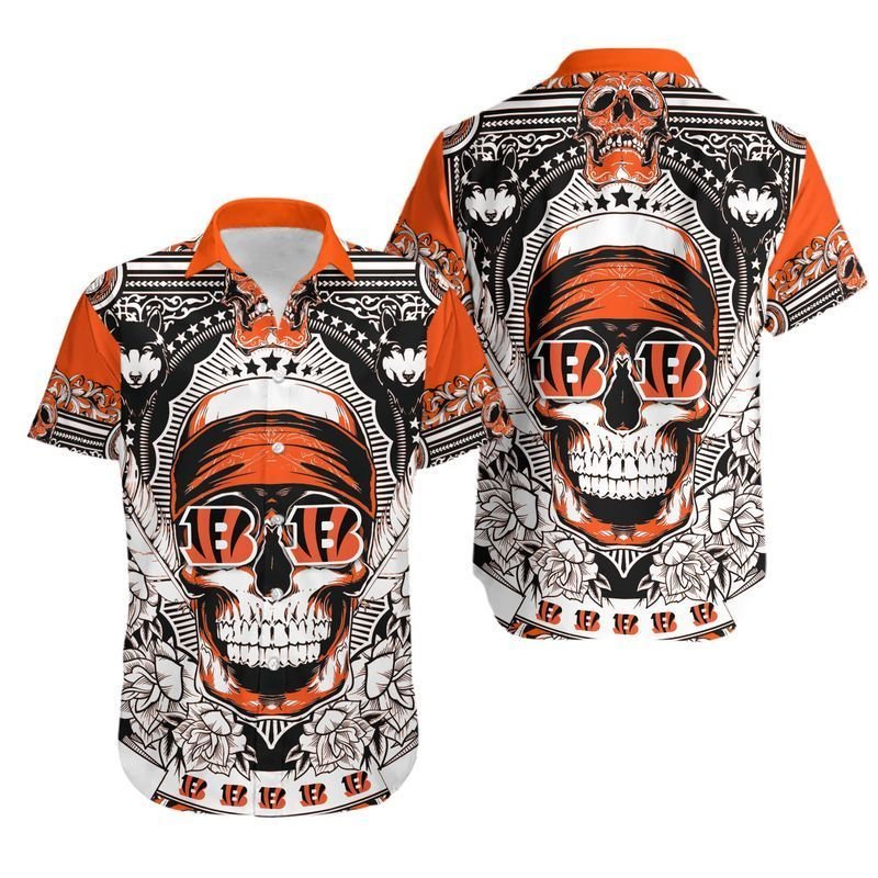 Cincinnati Bengals Skull Nfl Hawaiian Shirt For Fans 01-1