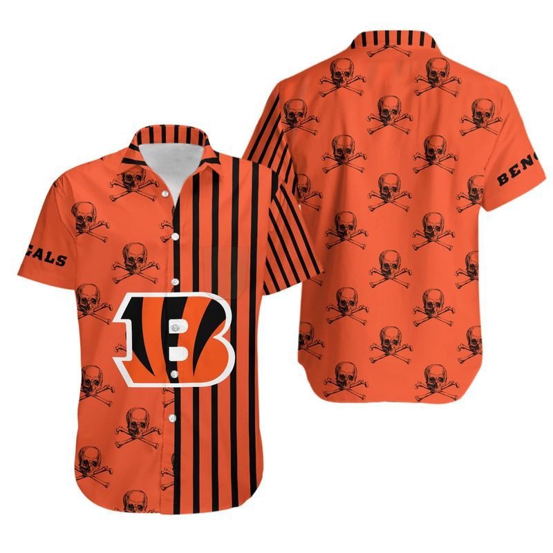 Cincinnati Bengals Stripes And Skull Hawaiian Shirt For Fans-1