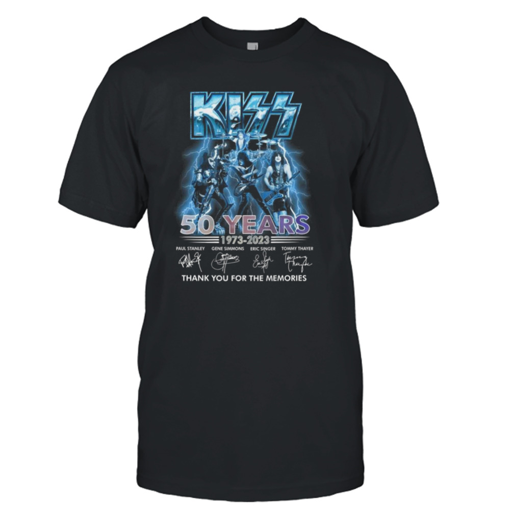 Kiss 50 Years Of 1973 – 2023 Thank You For The Memories Signatures Lightning Shirt