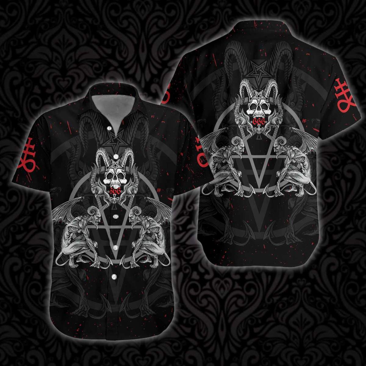 Demon With Skull Pentagram Satanic Hawaiian Shirt