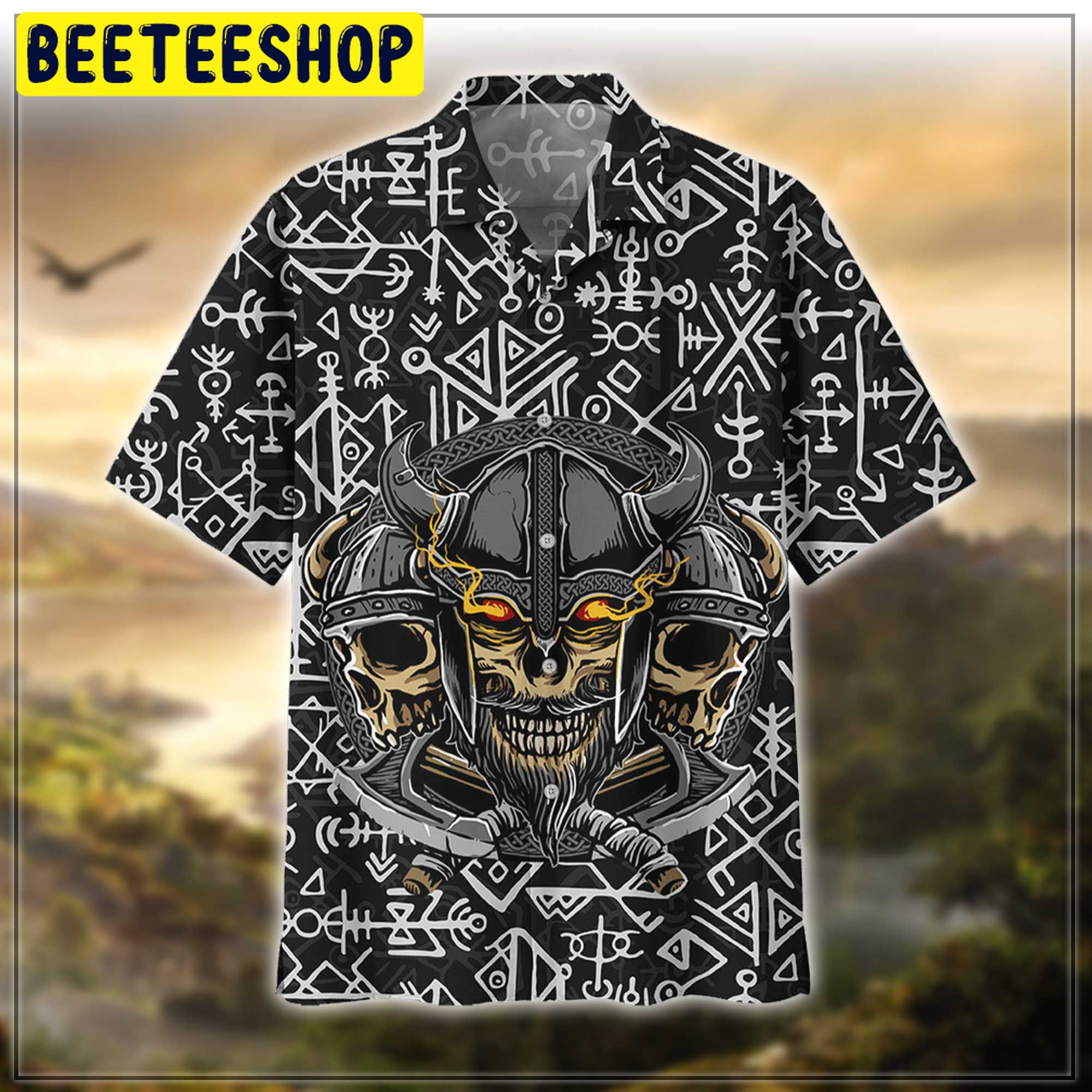 Viking Hawaiian Shirt Raven Aloha