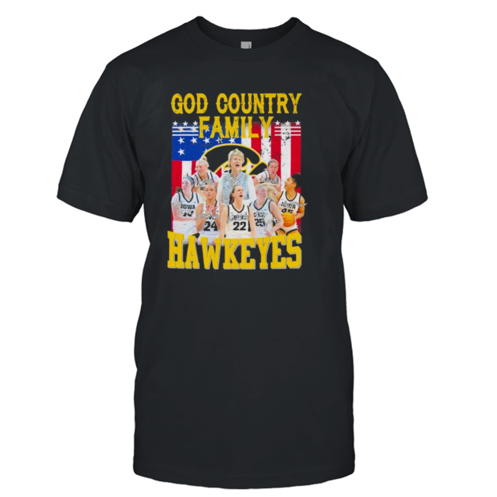 Iowa Hawkeyes God Country Family America Flag signatures shirt