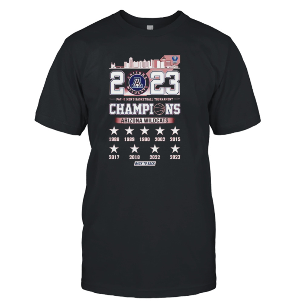 Arizona Wildcats Skyline 2023 Pac-12 Men’s Basketball Tournament Champions Back To Back shirt