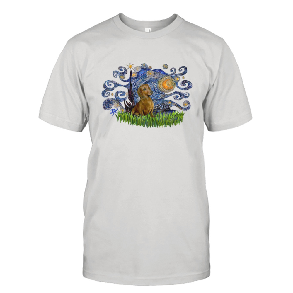 Starry Night Free Form With A Dachshund Auburn Brown shirt