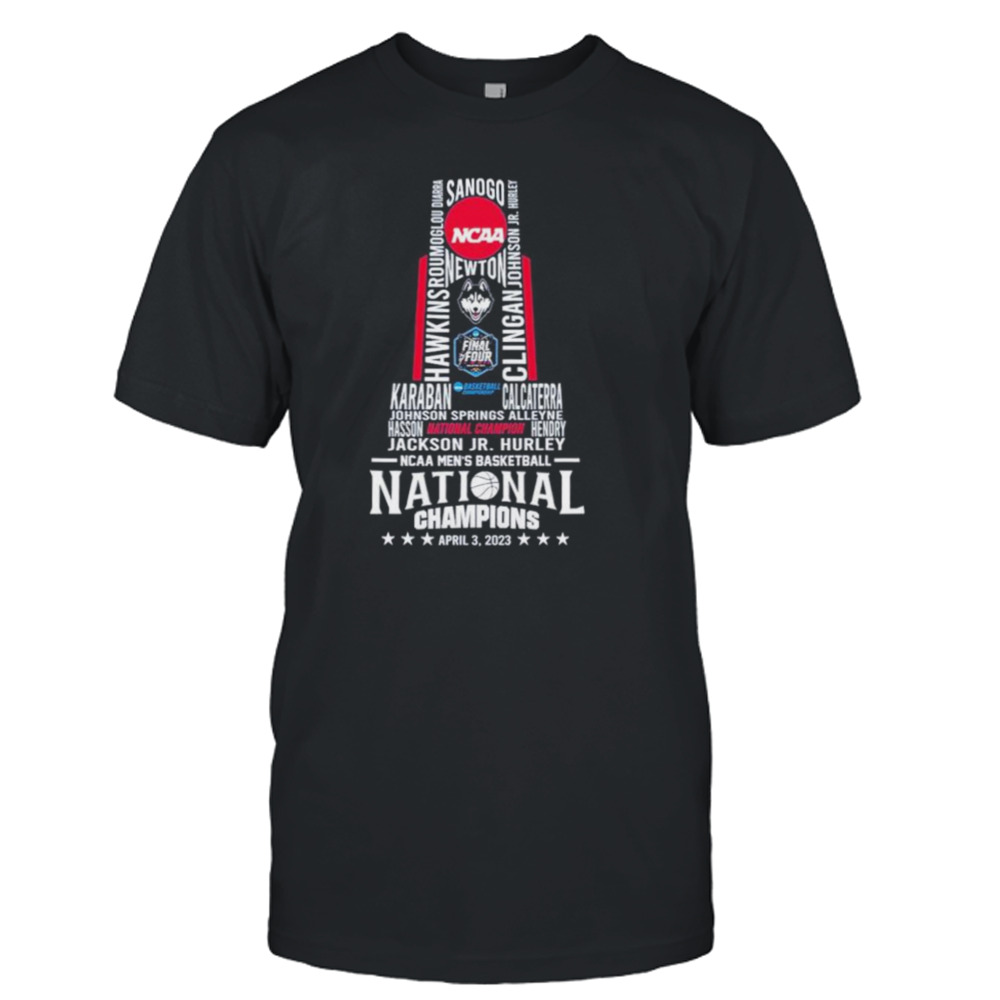 UConn Huskies 2023 National Champions Players Names Trophy shirt