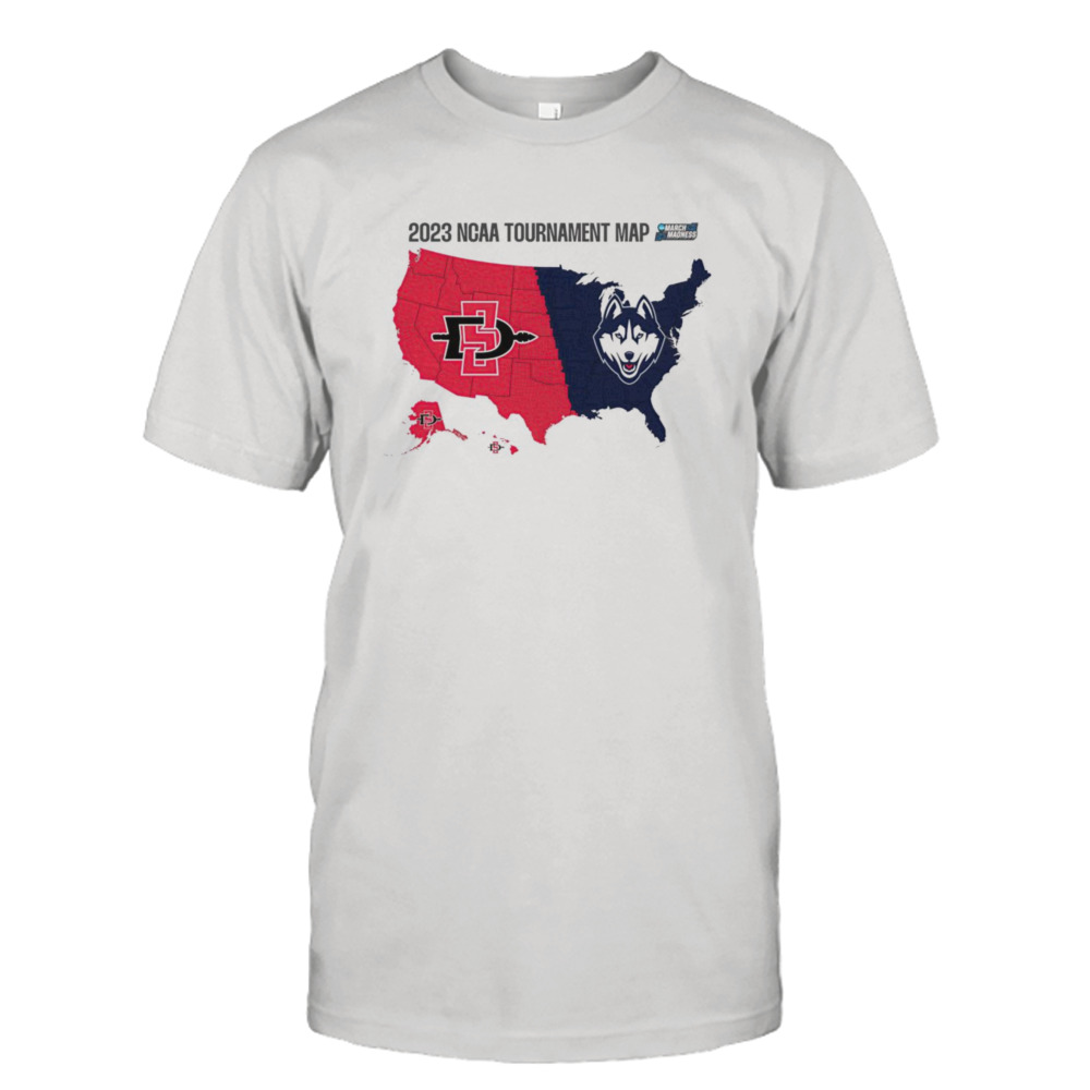 Uconn Huskies vs SDSU Athletics 2023 NCAA tournament map shirt