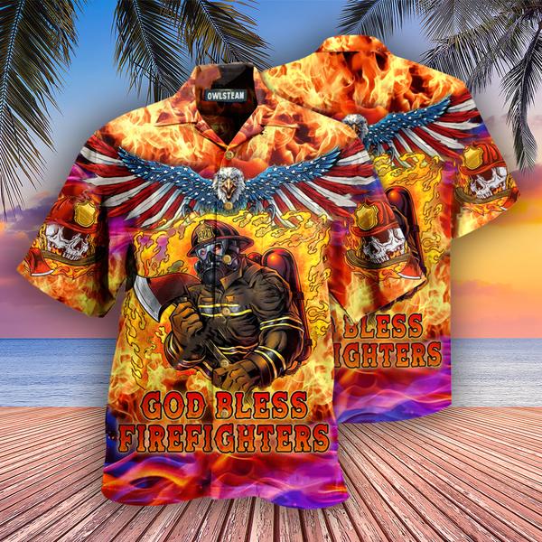 Firefighters God Bless Firefighters Skull Edition – Hawaiian Shirt