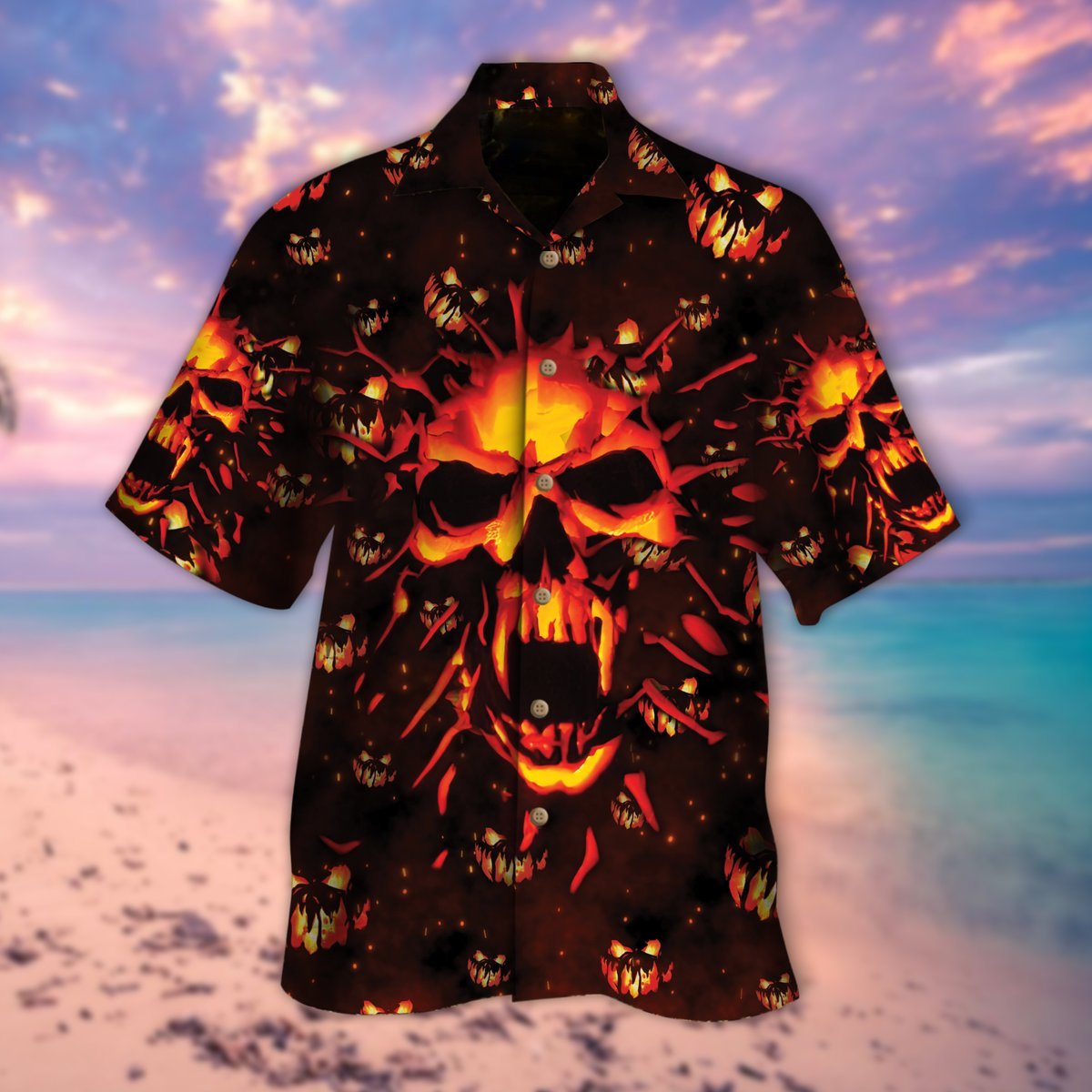 Flame Skull Halloween Hawaiian Shirt For Men Women