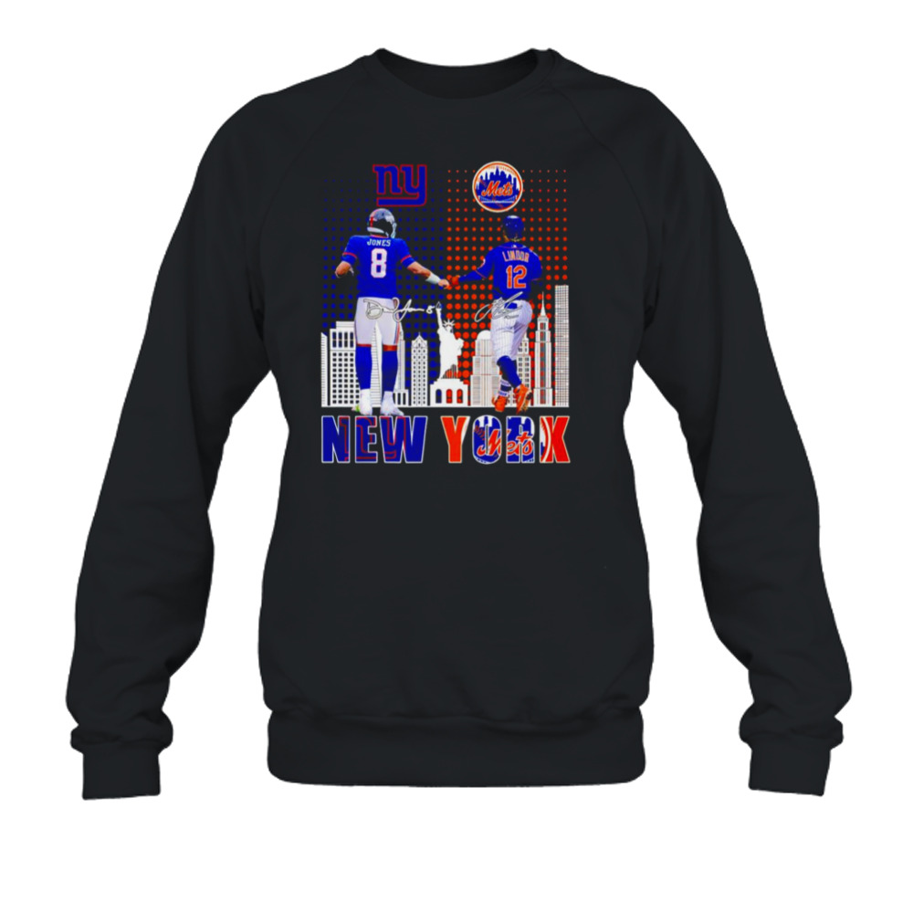 Daniel Jones - New York Giants x Francisco Lindor - New York Mets  Signatures Fan Gifts T-Shirt - Binteez