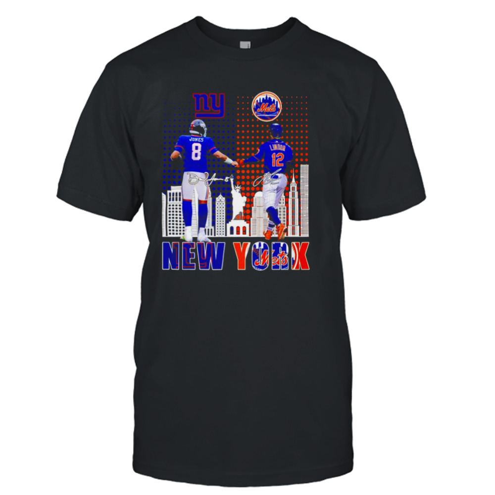 Daniel Jones New York Giants and Francisco Lindor New York Mets signature shirt