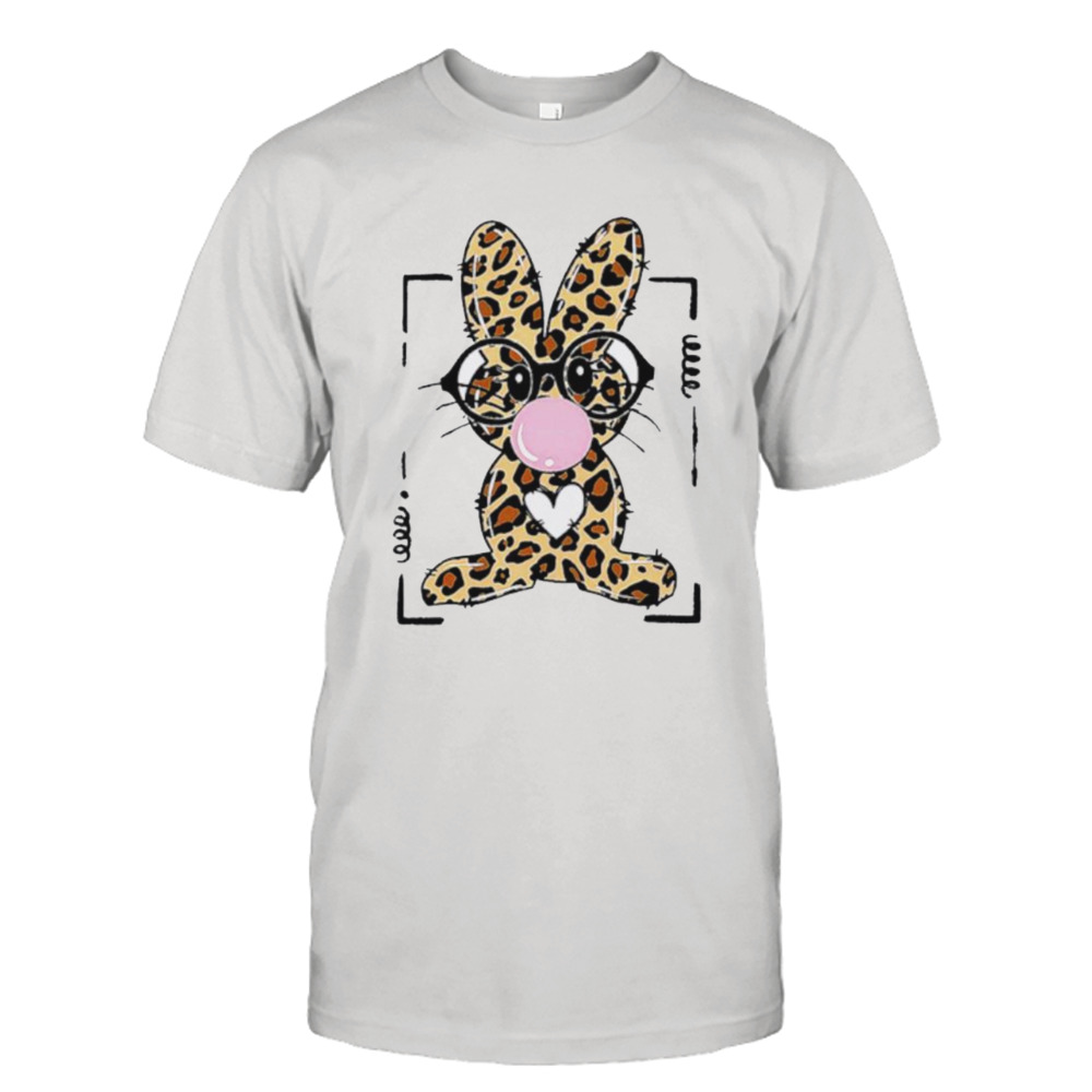 Leopard rabbit bunny blowing bubble gum easter day shirt