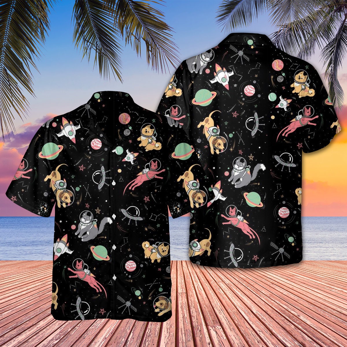 Cat Vintage Summer Hawaiian Style Hawaii Beach Shirt