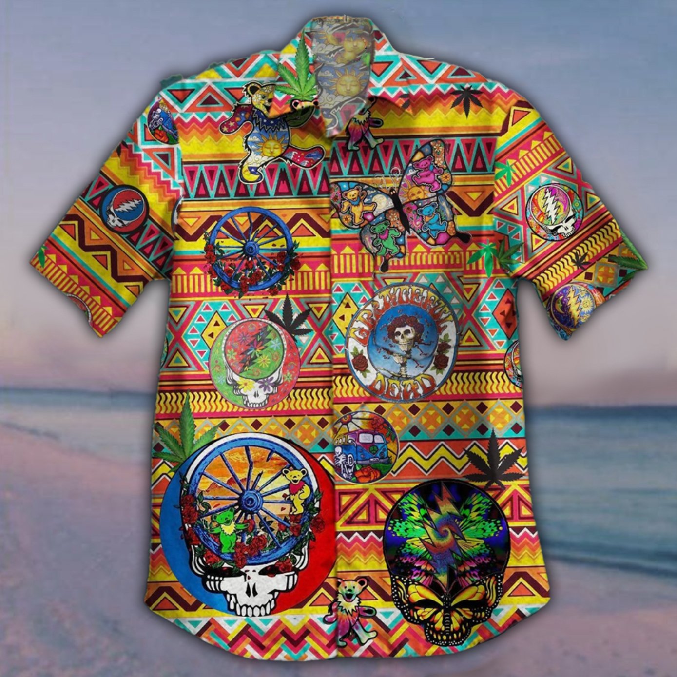 Catalina Hawaiian Shirt Skull Weed Leaf Graphic Tee Tropical Shirt For Men Gift