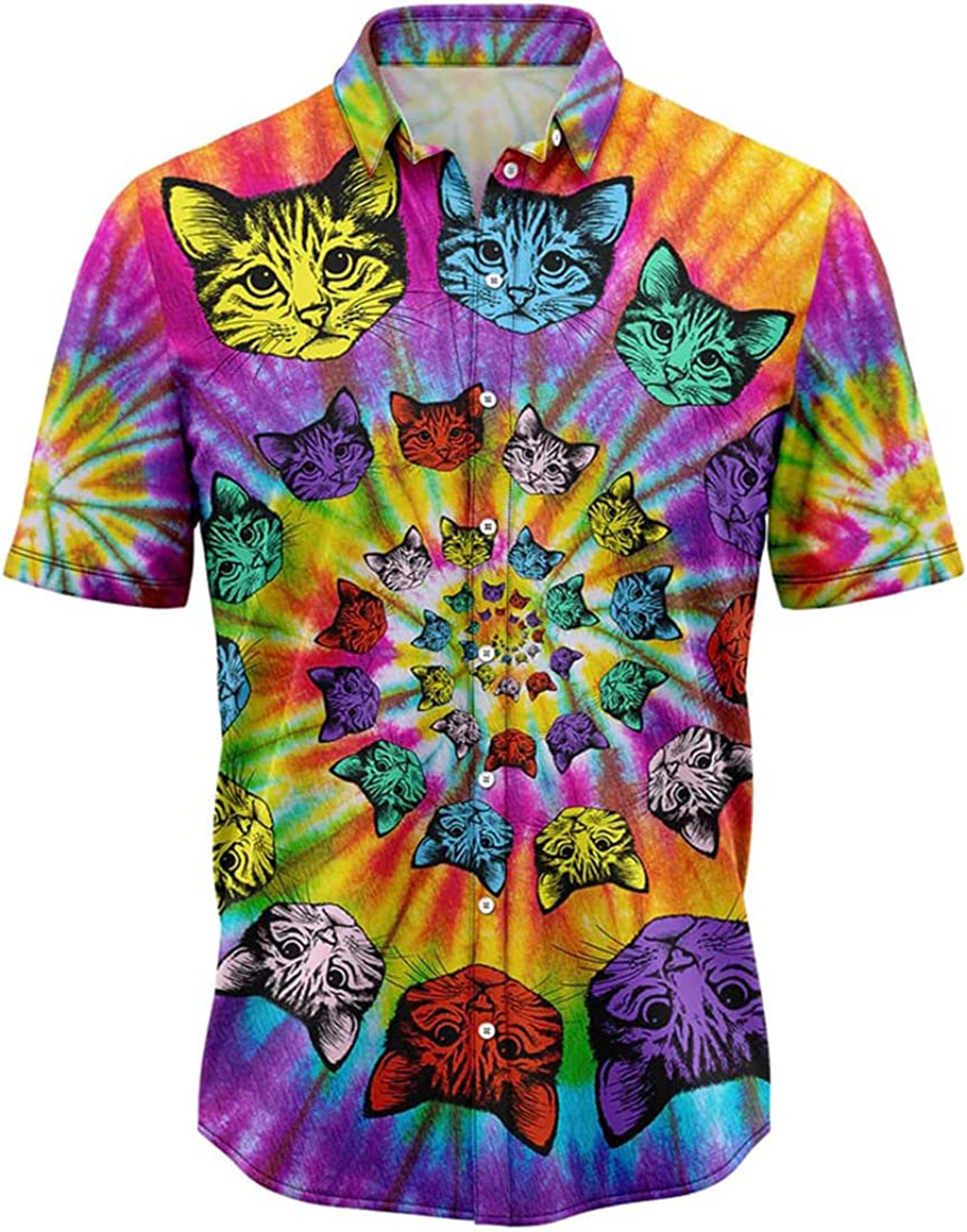 Cats Tie Dye Hawaiian Cute Cat Pet Owner Shirt