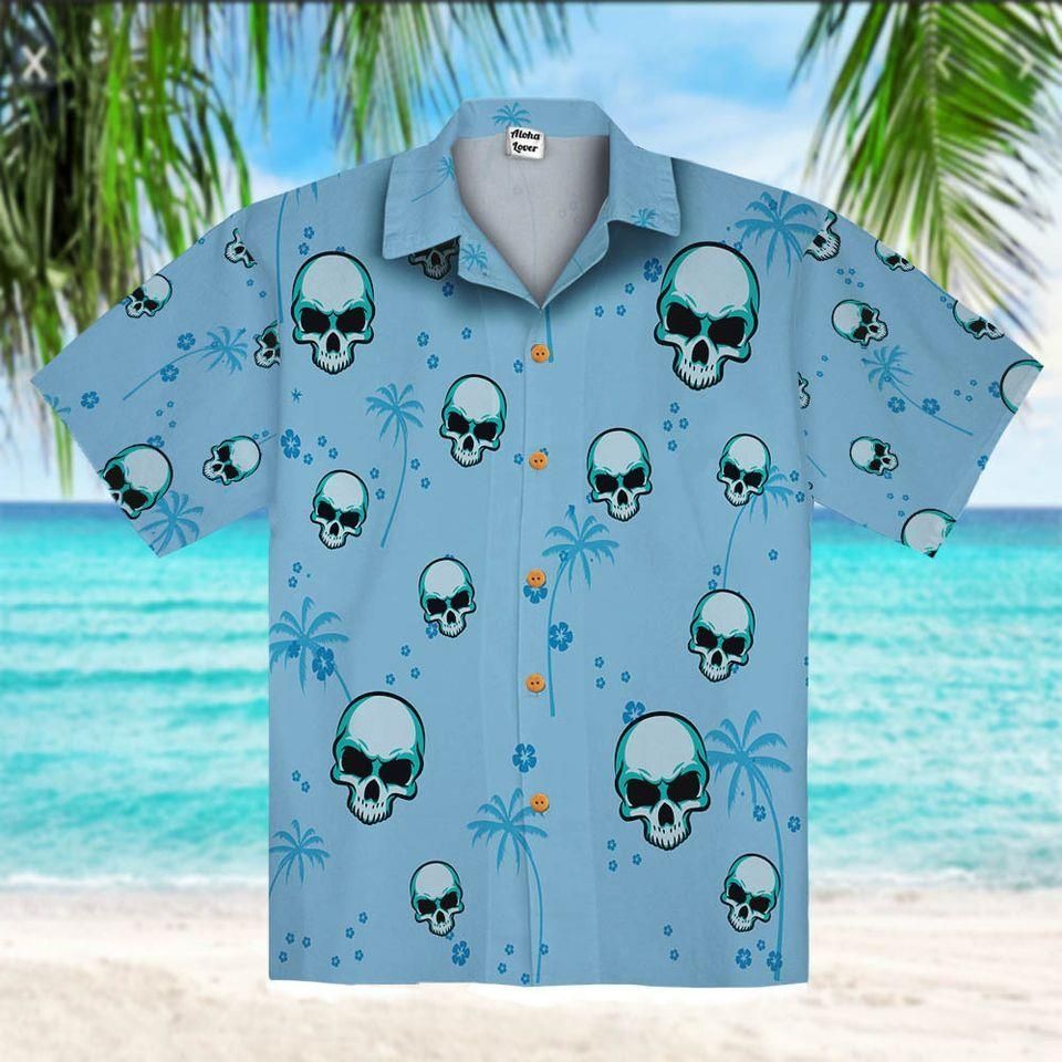 Check Out This Awesome Blue Skull Coconut Tree Hawaiian Shirt-1