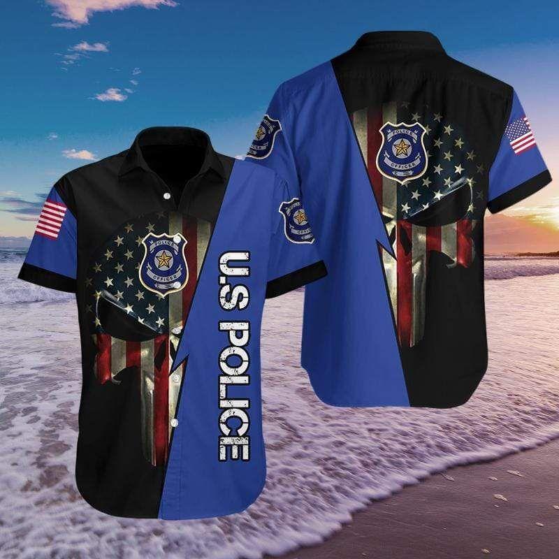 Check Out This Awesome Hawaiian  Shirts Skull Us Police