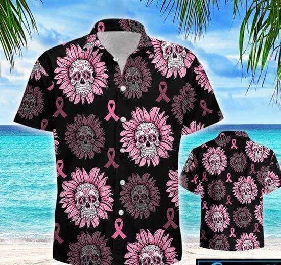 Check Out This Awesome Hawaiian Shirts Skull Breast Cancer Pink Flower