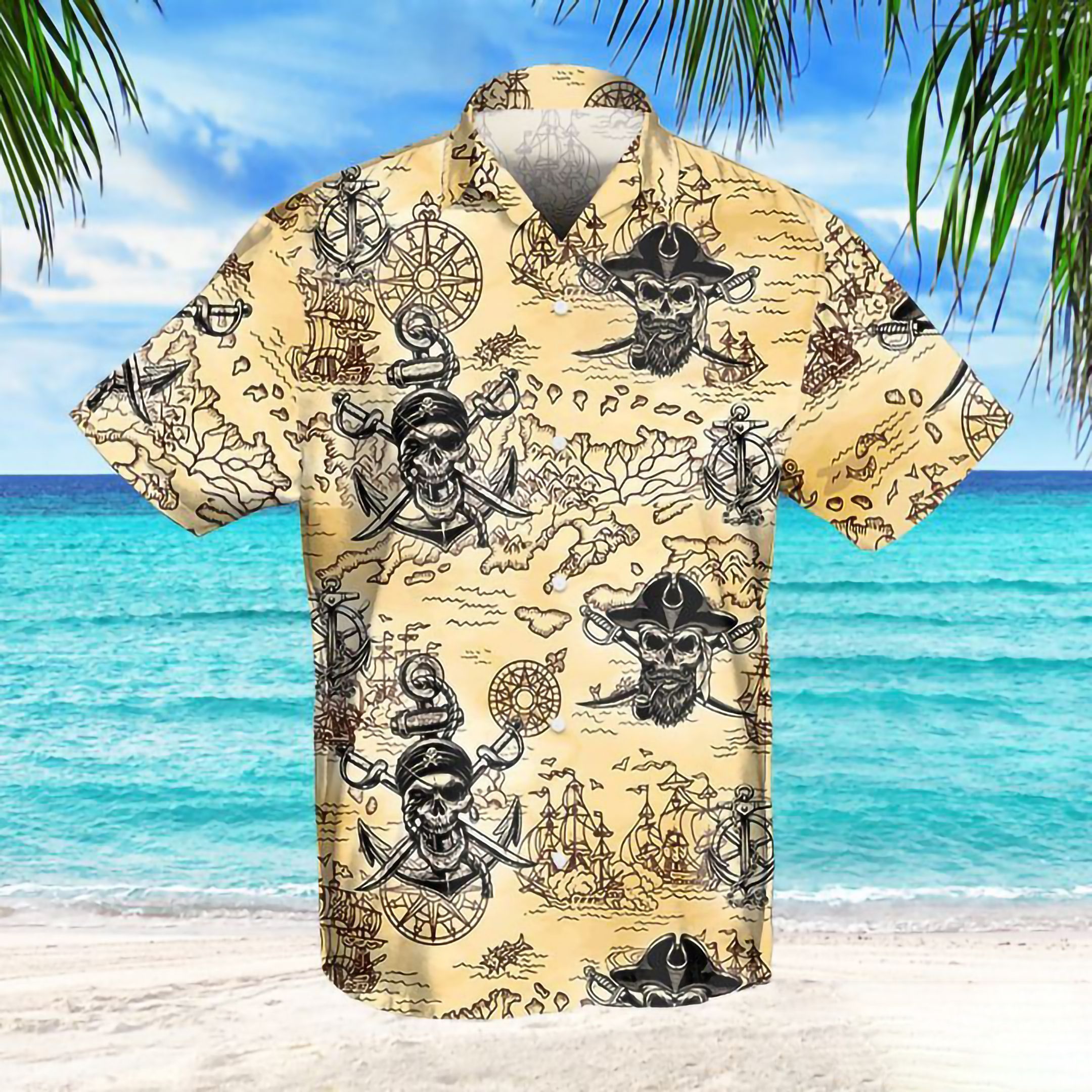 Check Out This Awesome Pirate Skull Hawaiian Shirt