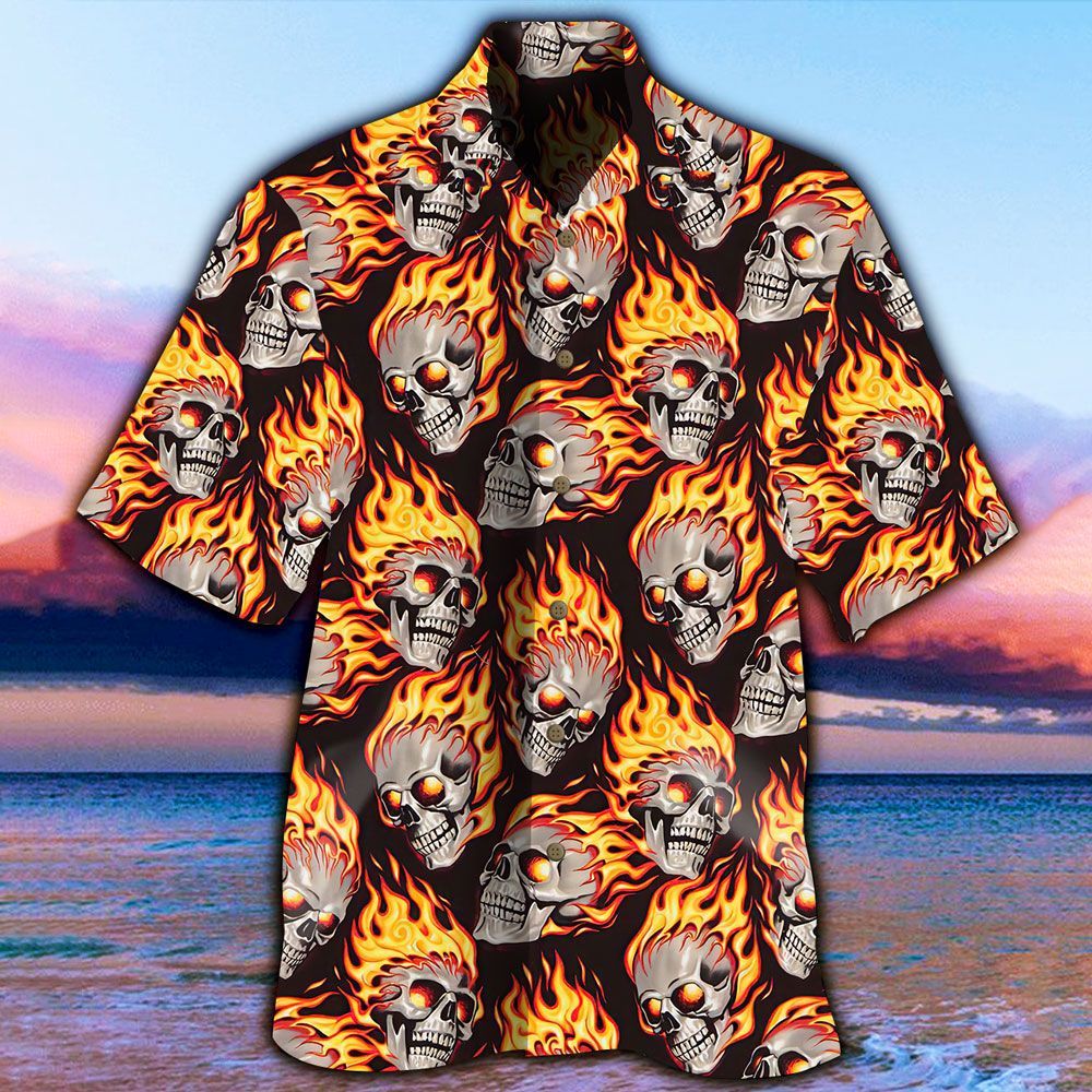 Check Out This Awesome Skull On Fire Skulls 3d All Over Hawaiian Shirt