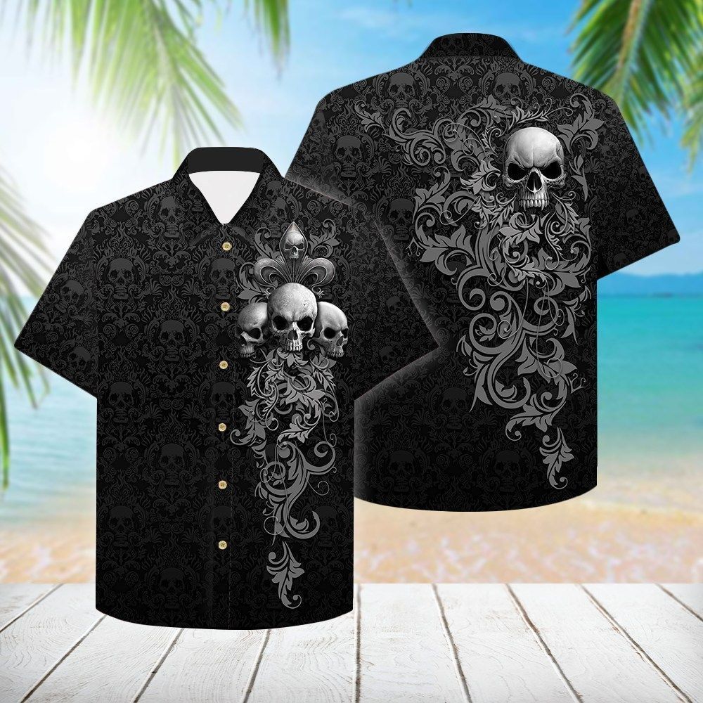 Check Out This Awesome Skull Skull Damask Pattern Hawaiian Shirt