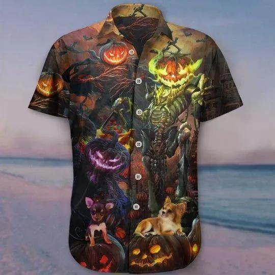 Chihuahua Pumpkin King Halloween Hawaiian Shirt Chihuahua Aloha Shirt