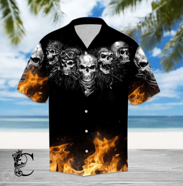 Chillicothemall Biker Skull Fire Hawaiian Shirt-1