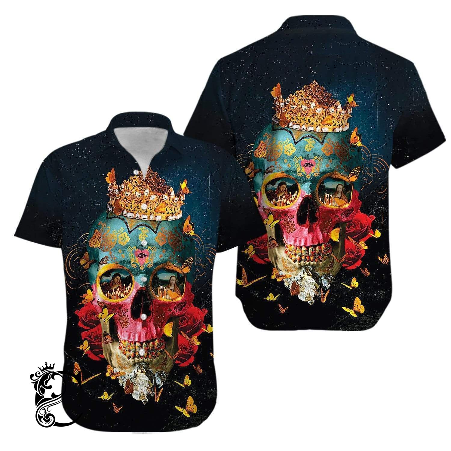 Chillicothemall Crown Skull And Fire Girl Hawaiian Shirt