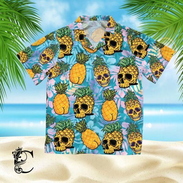 Chillicothemall Tropical Pineapple Skull Hawaiian Shirt