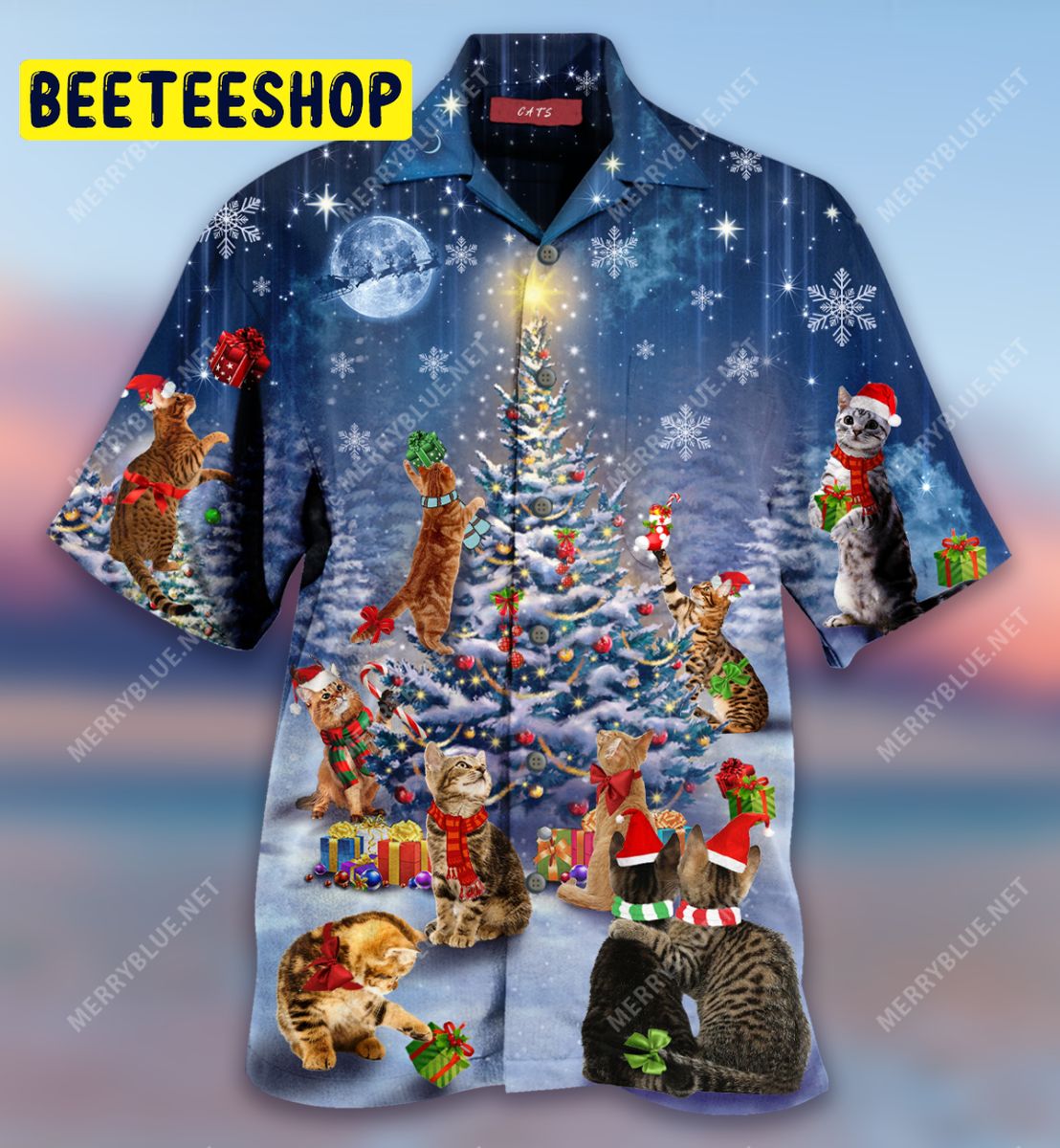 Christmas Cat Family Reunion Unisex Trending Hawaiian Shirt-1