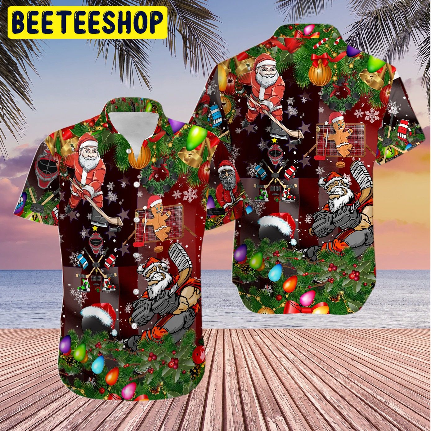 Christmas Come On Play Hockey Trending Hawaiian Shirt-1