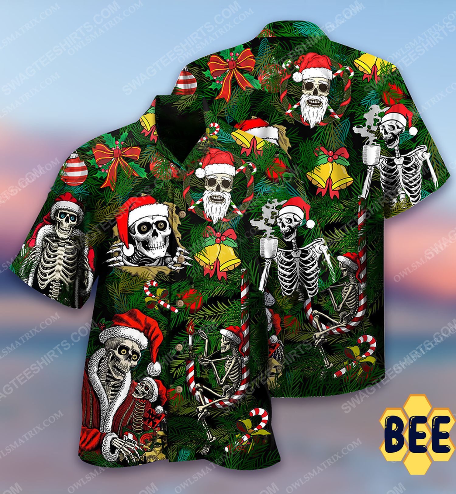 Christmas Holiday And Happy Skull Full Print Trending Hawaiian Shirt-1