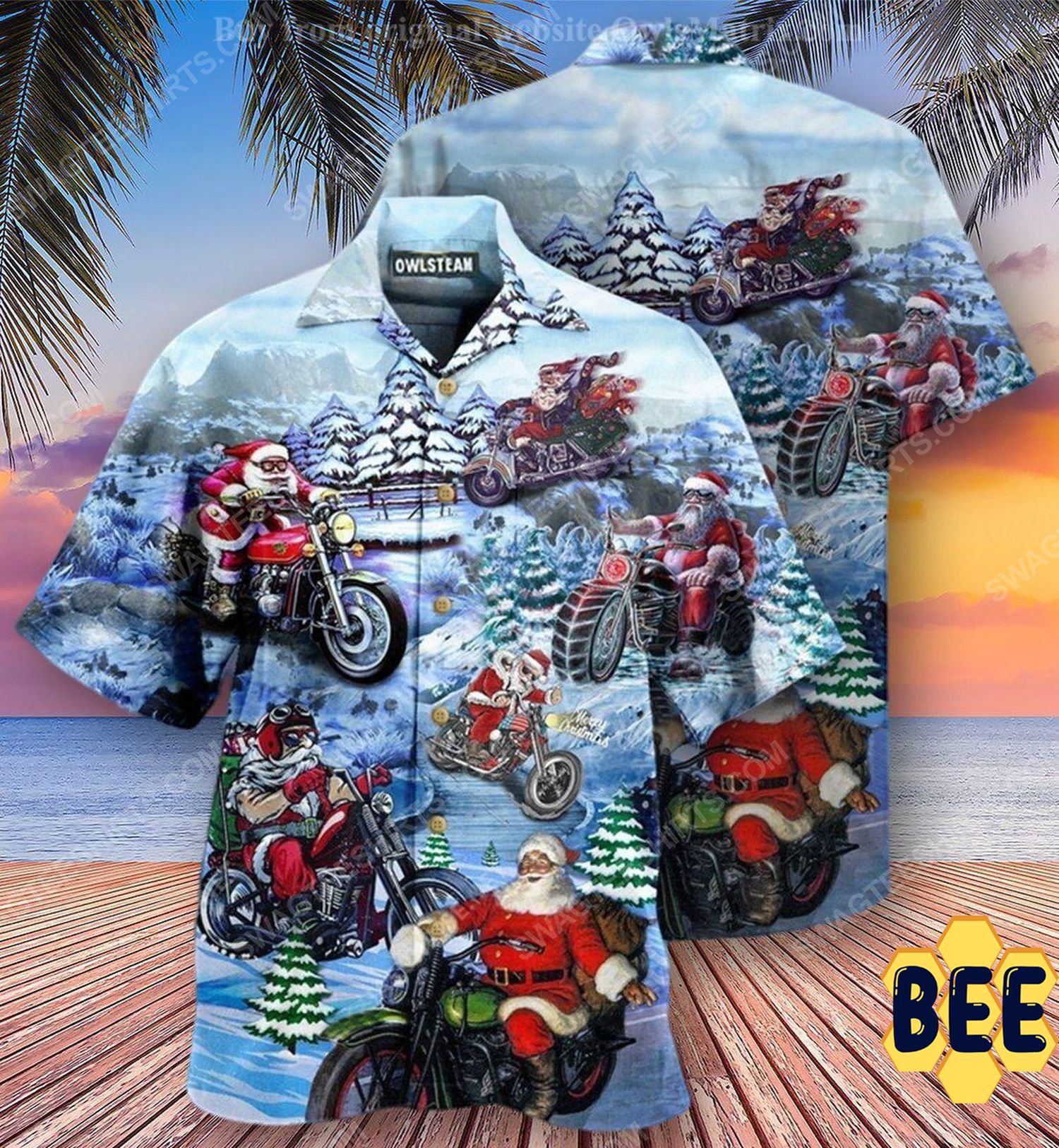 Christmas Holiday And Santa Biker Full Print Trending Hawaiian Shirt-1