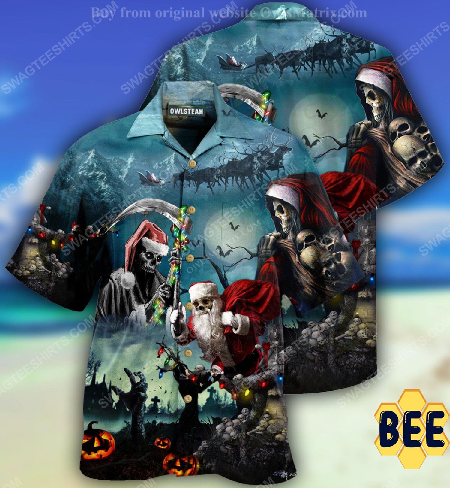 Christmas Holiday And Santa Skull Full Print Trending Hawaiian Shirt-1