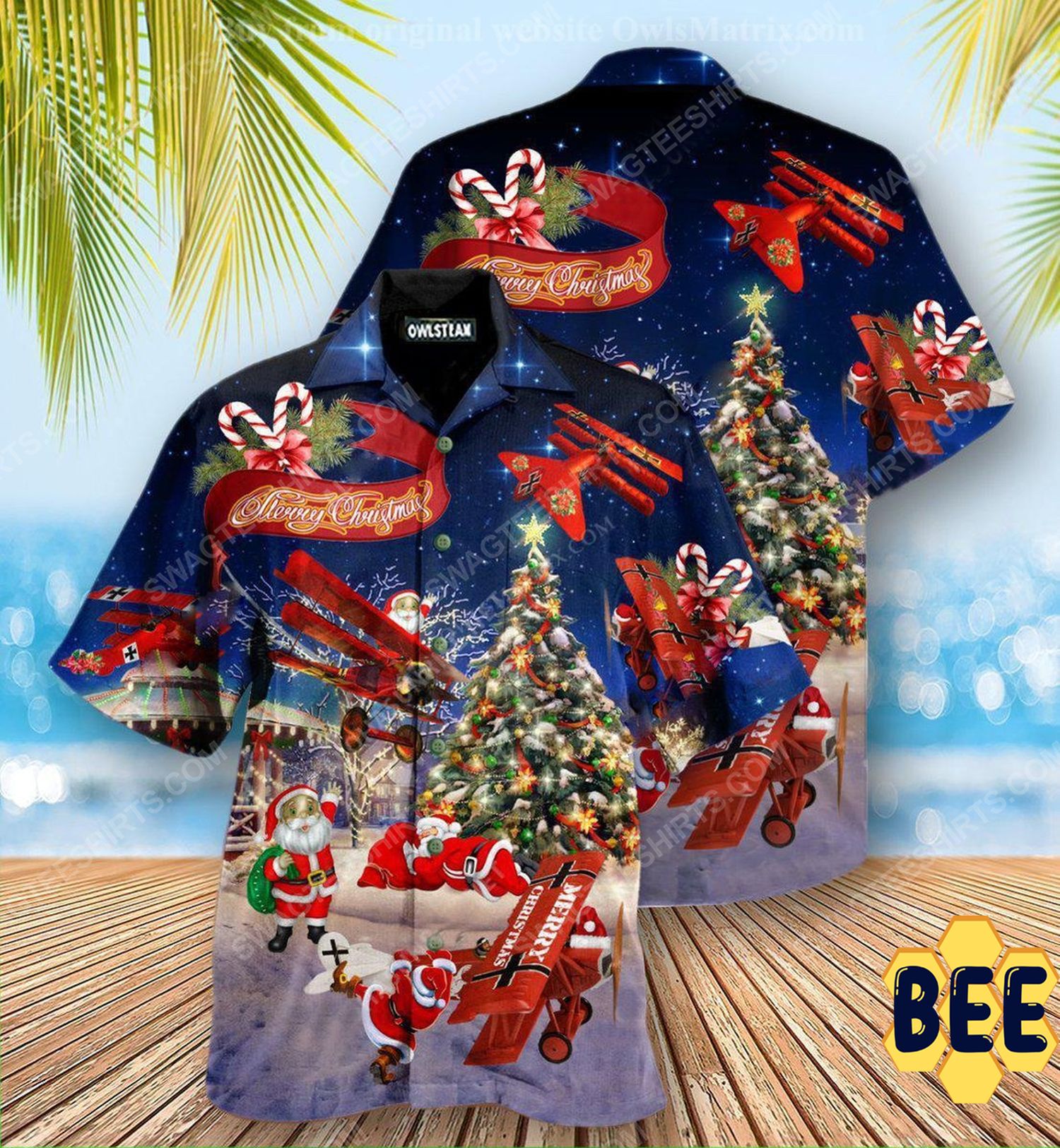 Christmas Holiday Santa Claus Riding Airplane Trending Hawaiian Shirt-1