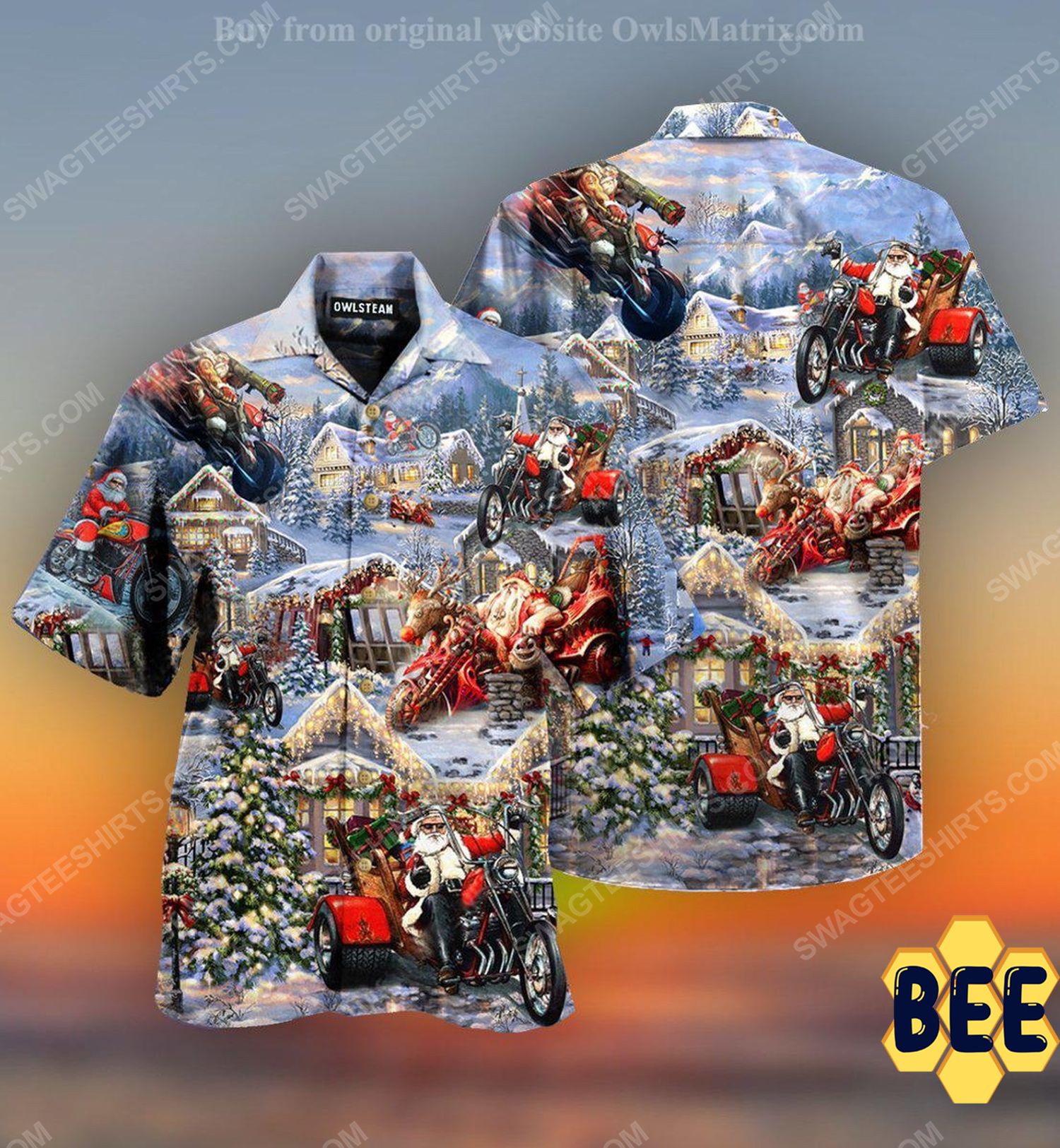 Christmas Holiday Santa Riding Motor Full Print Trending Hawaiian Shirt-1