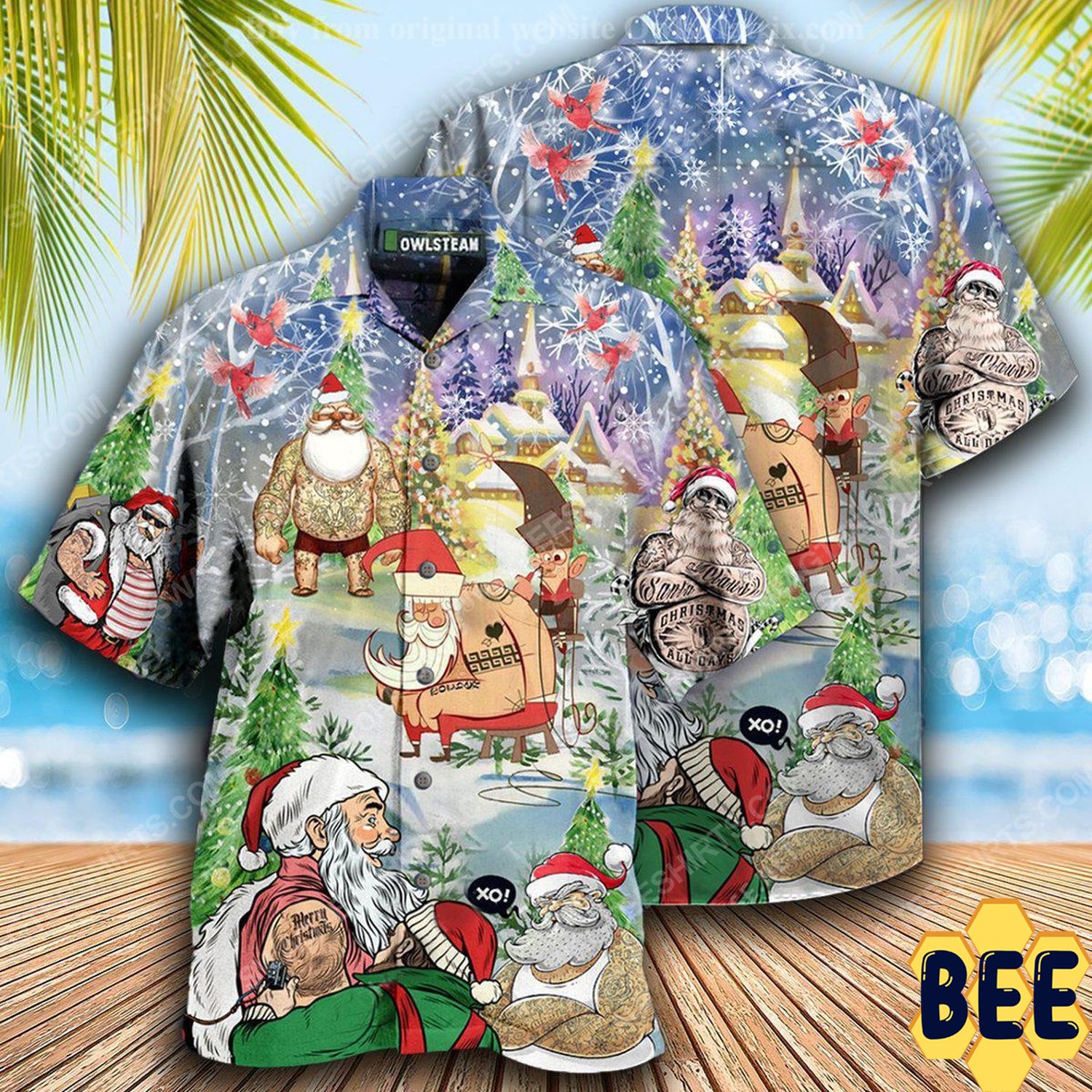 Christmas Holiday Santa With Tattoo Full Print Trending Hawaiian Shirt-1