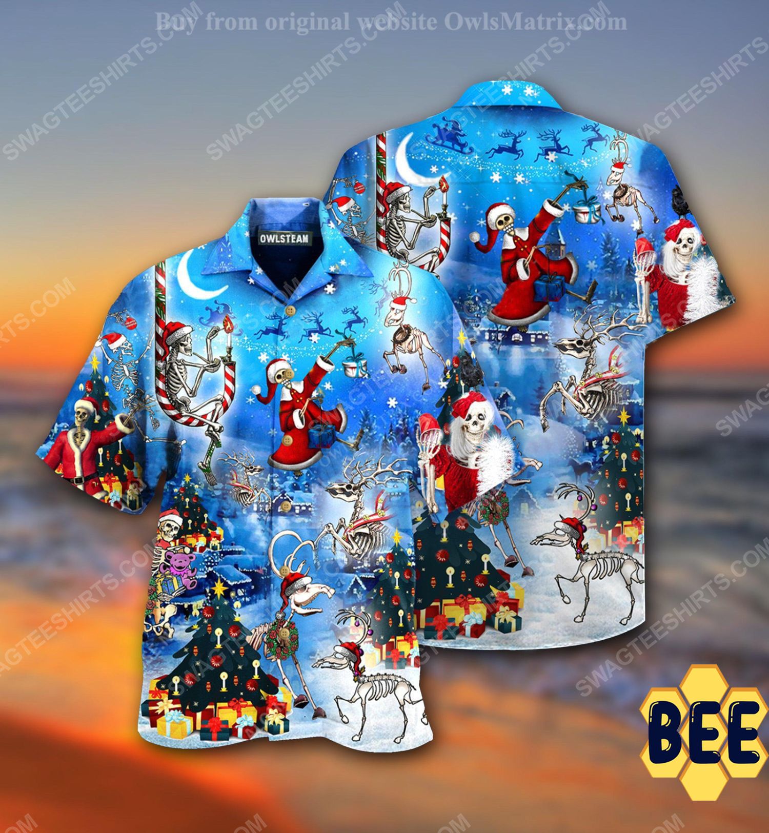 Christmas Holiday Skull Version Full Print Trending Hawaiian Shirt-1