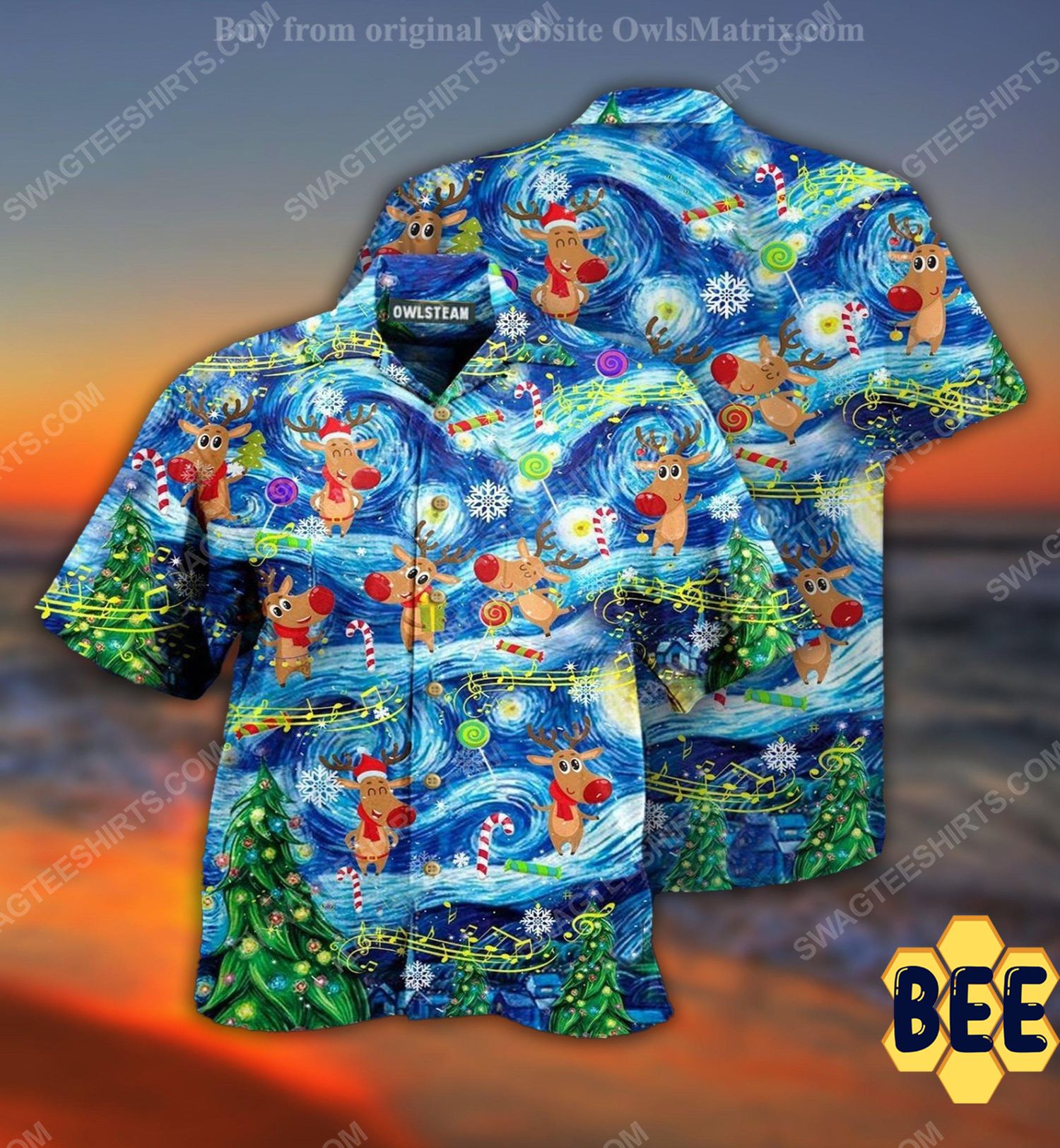 Christmas Holiday Starry Night Reindeer Full Print Trending Hawaiian Shirt-1