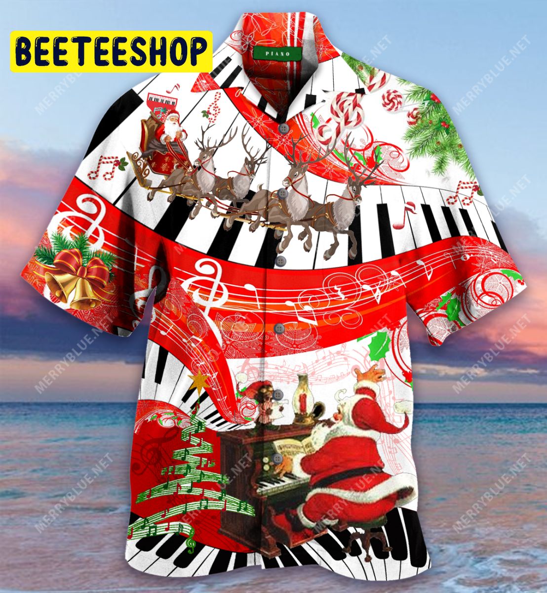 Christmas Piano Unisex Trending Hawaiian Shirt-1