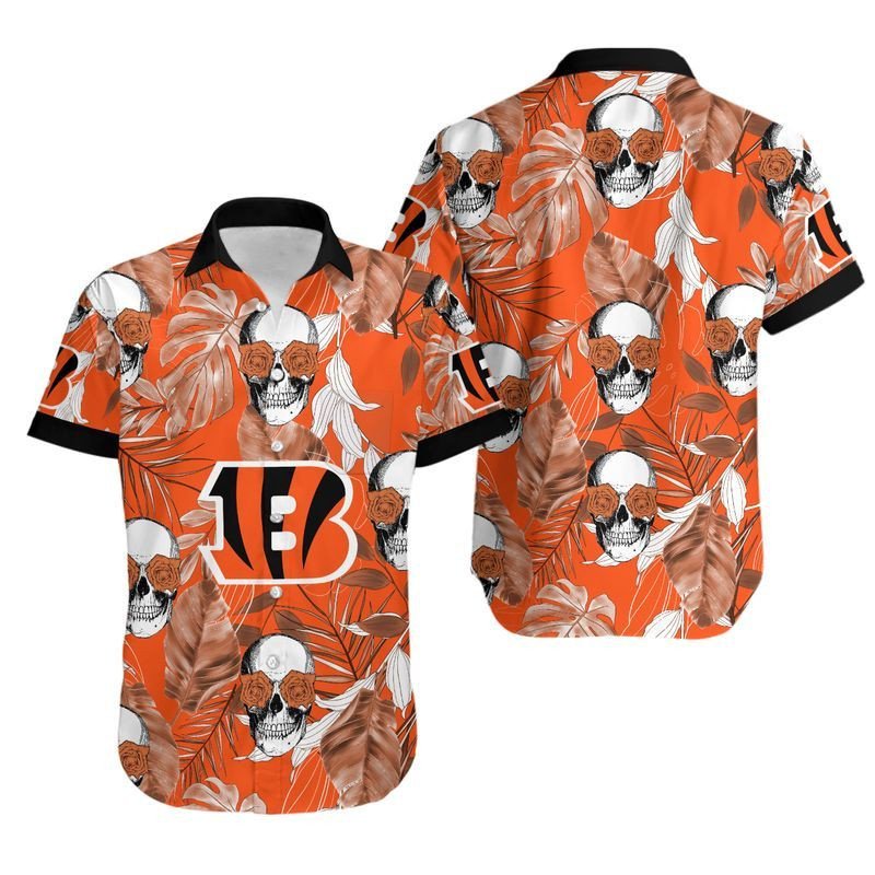 Cincinnati Bengals Coconut Leaves And Skulls Hawaiian Shirt For Fans-1