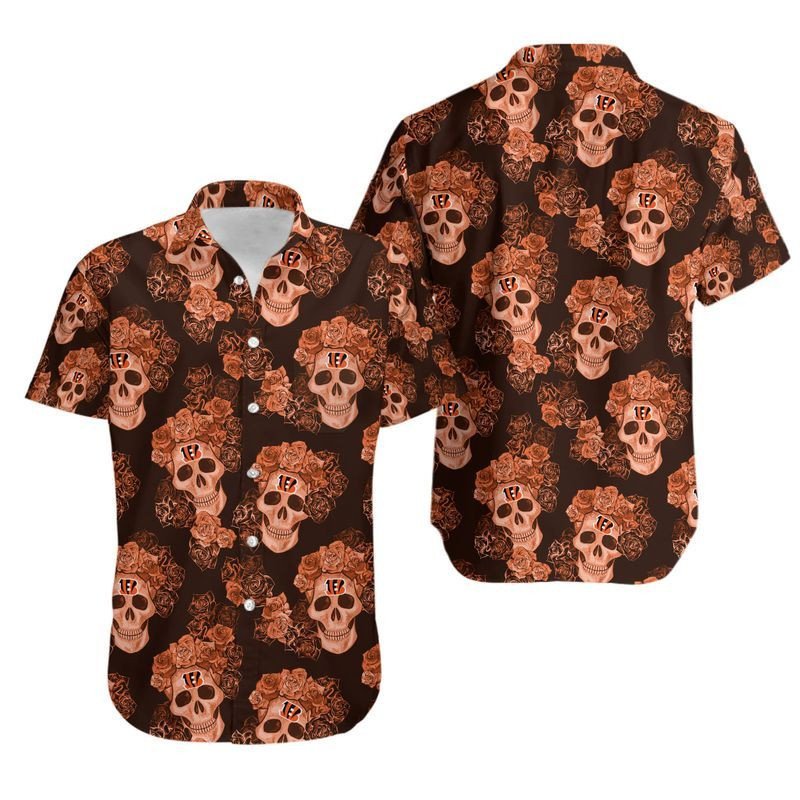 Cincinnati Bengals Mystery Skull And Flower Hawaiian Shirt For Fans-1