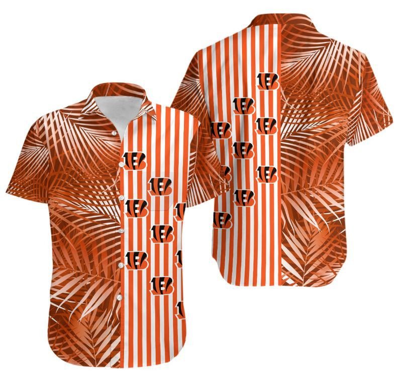 Cincinnati Bengals Palm Leaves And Stripes Hawaiian Shirt For Fans-1