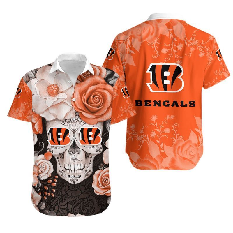 Cincinnati Bengals Skull Nfl Hawaiian Shirt For Fans-1