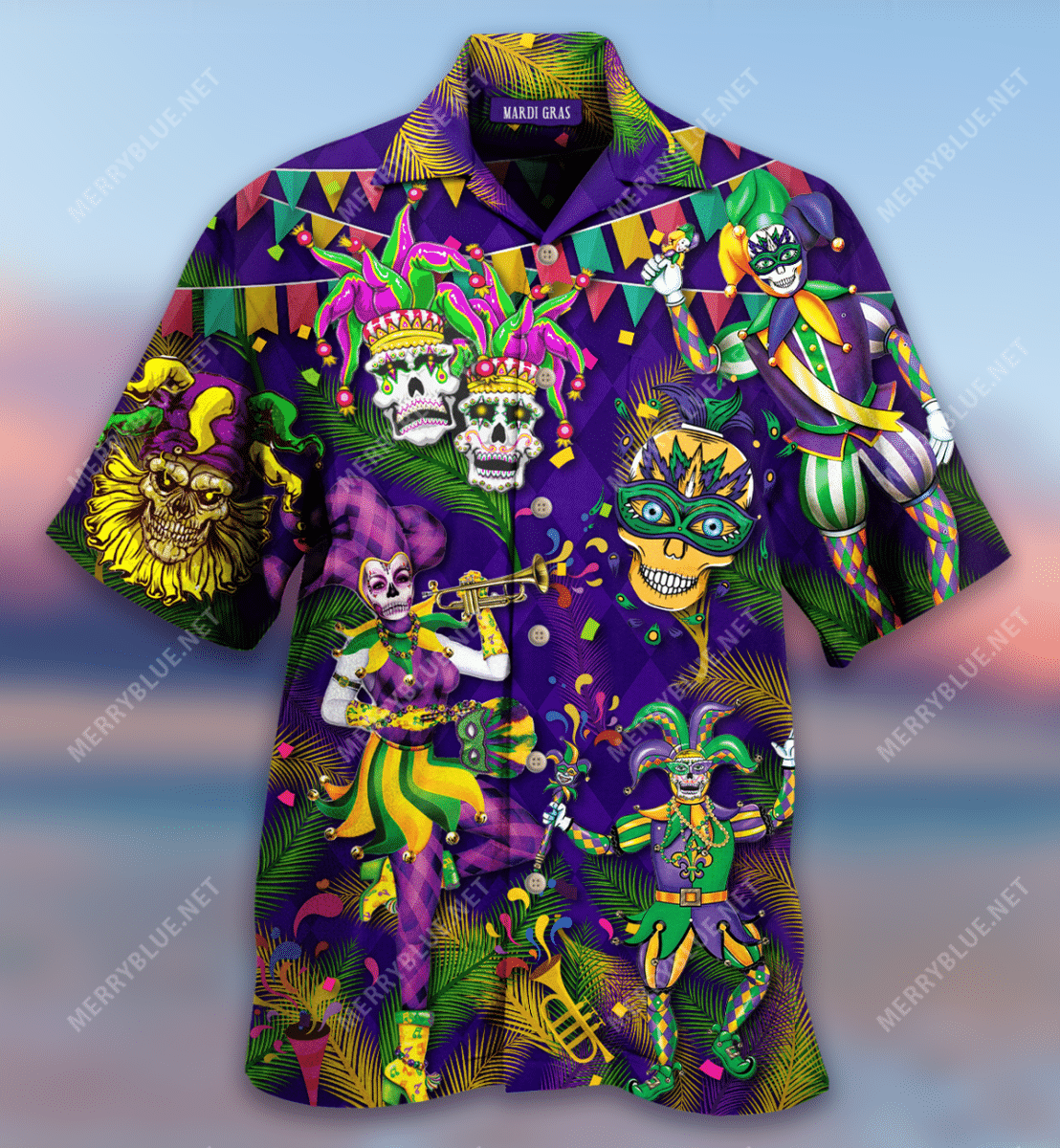 Clown Skull Happy Mardi Gras Hawaiian Aloha Shirt