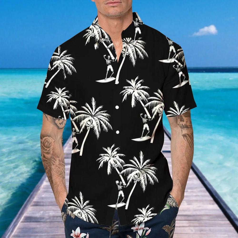 Coconut Tree Skull Black Hawaiian Shirt