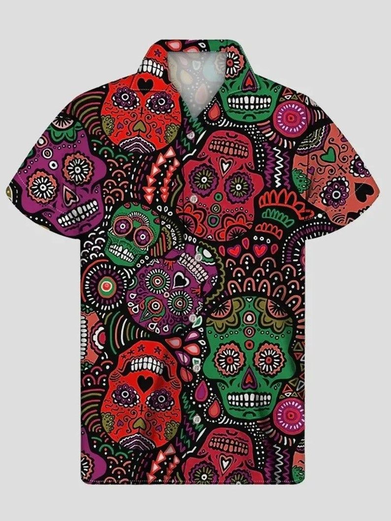 Collar Skull Multicolor Best Design Hawaiian Shirt