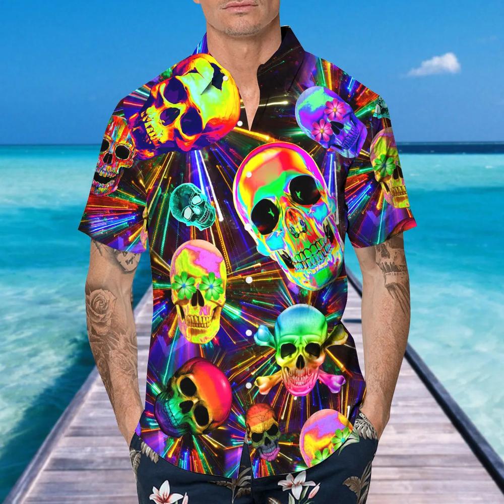 Color Summer Vibes Skull Hawaiian Shirt