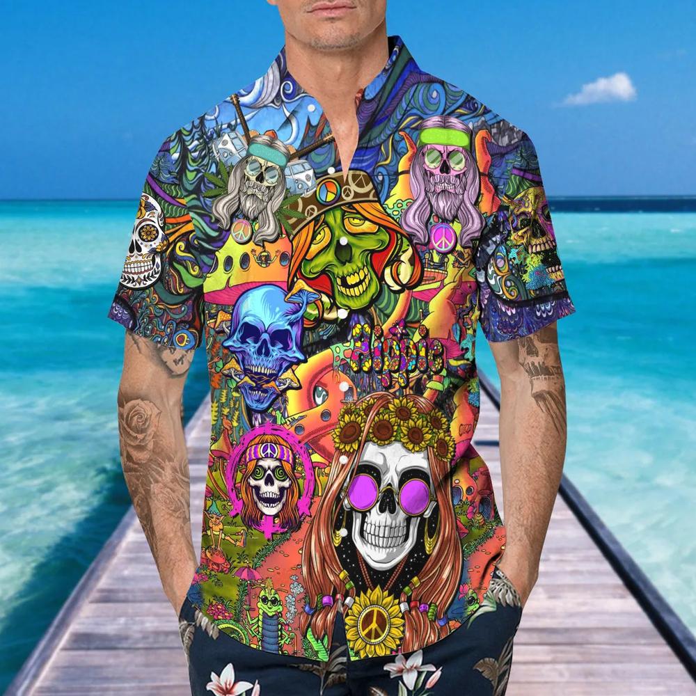 Color Water Happy Summer Skull Hawaiian Shirt